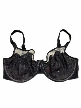 90s European Vintage Triumph Lace Mesh Unlined Bra w Sequins (Black/Cream) 36D